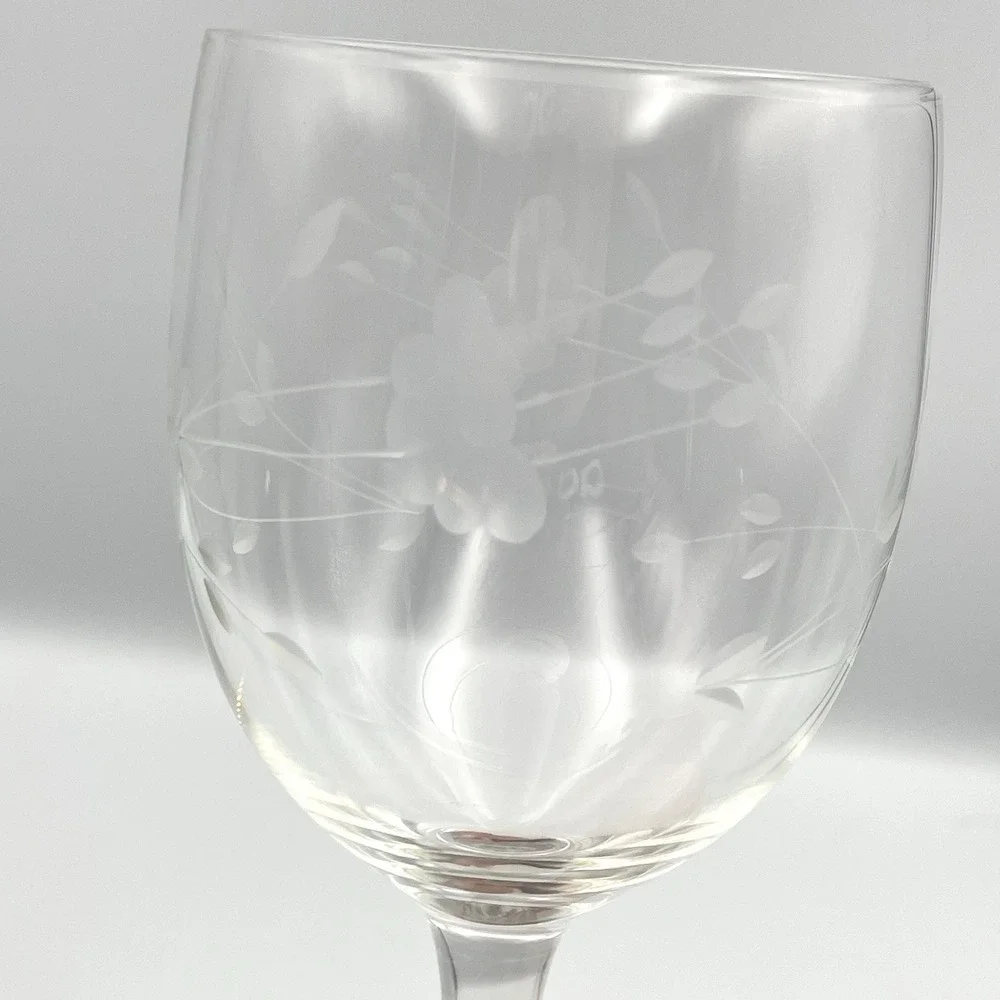 Vintage 1980s Princess House Heritage‎ Etched Wine Glasses Set of 2 - 6 5/8